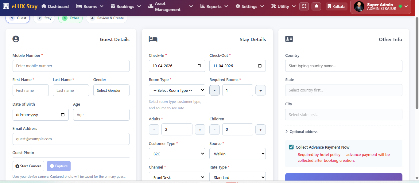 Booking Entry Screen